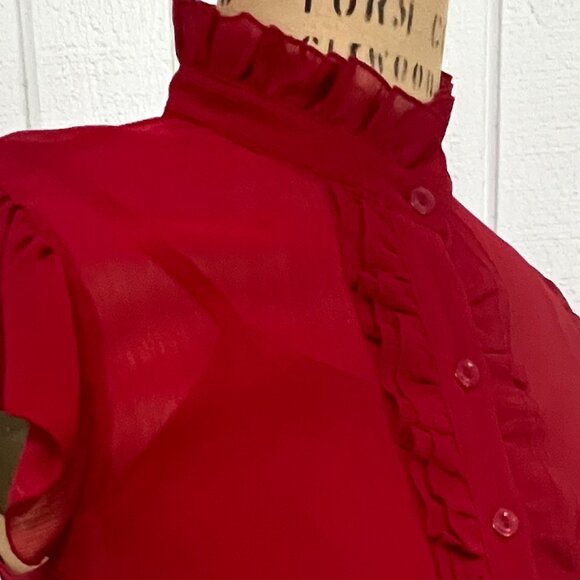 Red chiffon tuxedo top, BCX, Size Small/Medium - Picture 7 of 11